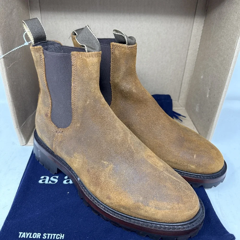 Mens 8 Taylor Stitch Ranch Boot Redwood Waxed Suede Chelsea Ankle Vibram Brown